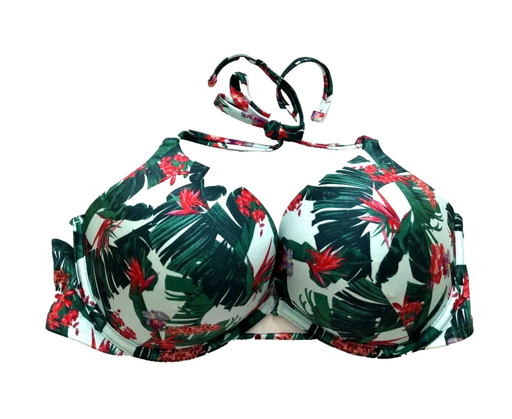 Victoria's Secret Swim Bombshell Push Up Bikini Top Blue Floral Palm Cup Size 32A NWT