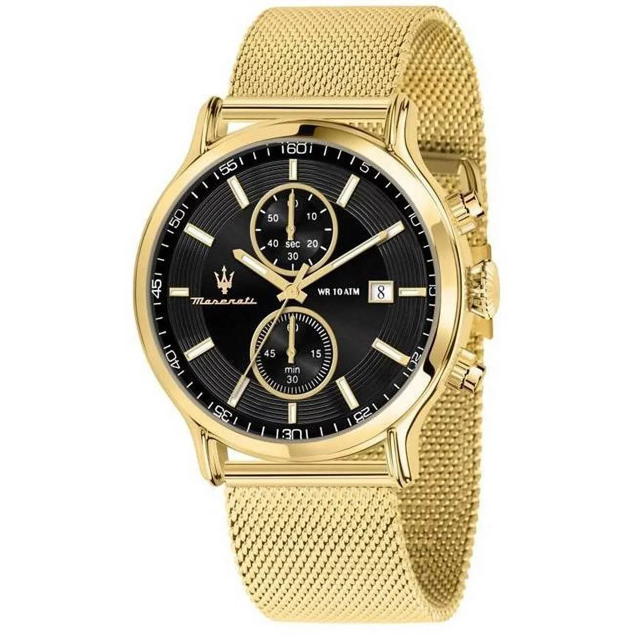 Epoca Chronograph Gold Tone Stainless Steel Mesh Black Dial Quartz 100M Mens Watch, Blue - Adult