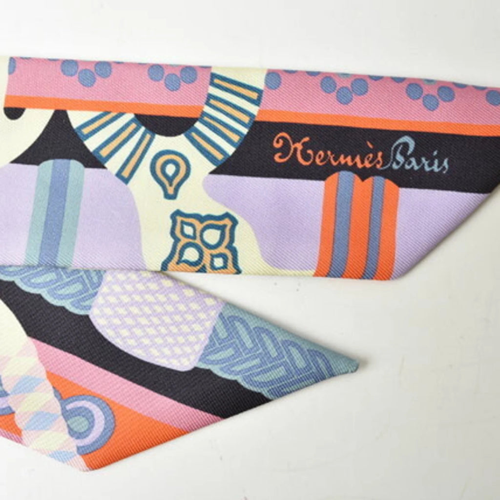 Pre-Owned Hermes Twilly Scarf Muffler HERMES Silk Twill Light Purple Orange Blue (Good)