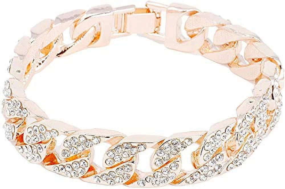 Charles Raymond Mens Silver Big Rocks with Roman Numerals Fully Iced Out Colorful Dial Wristwatch w/Blinged Out Cuban Shiny Silver Bracelet - ST10327 RN Cuban (Rose Gold)