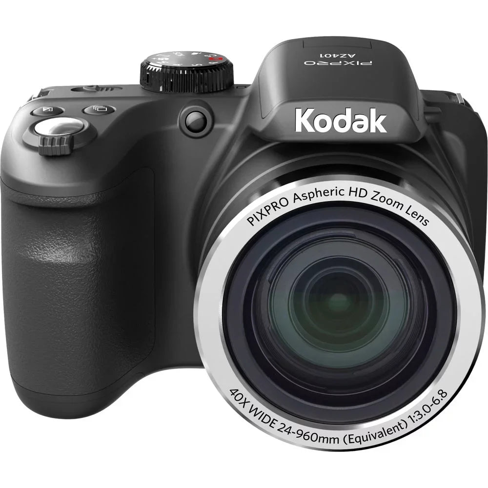 Kodak PIXPRO AZ401 Digital Camera (Black) + Extra Battery + LED - 128GB Kit