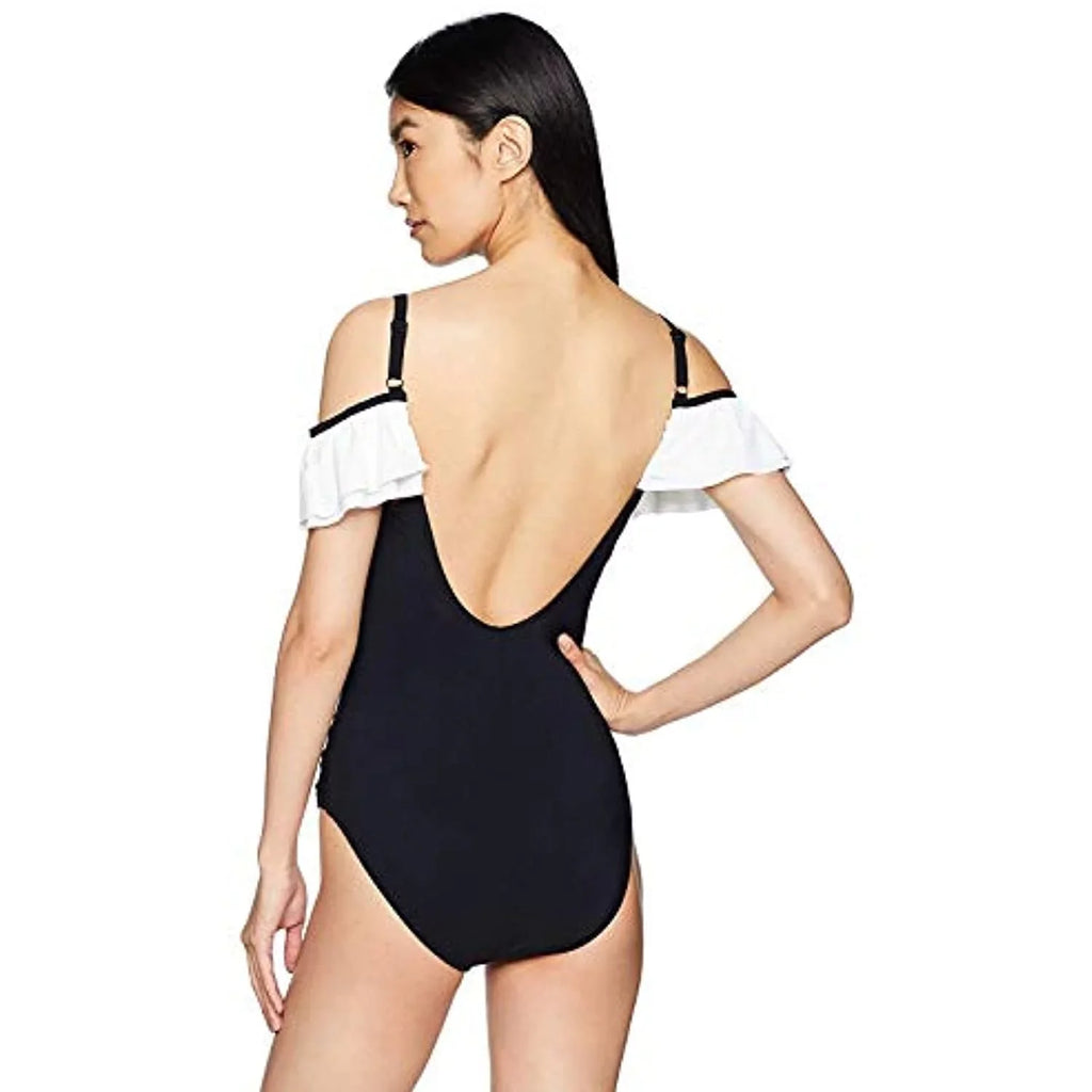 Profile by Gottex Women's Off The Shoulder One Piece Swimsuit, Tutti Frutti Black/White, 10