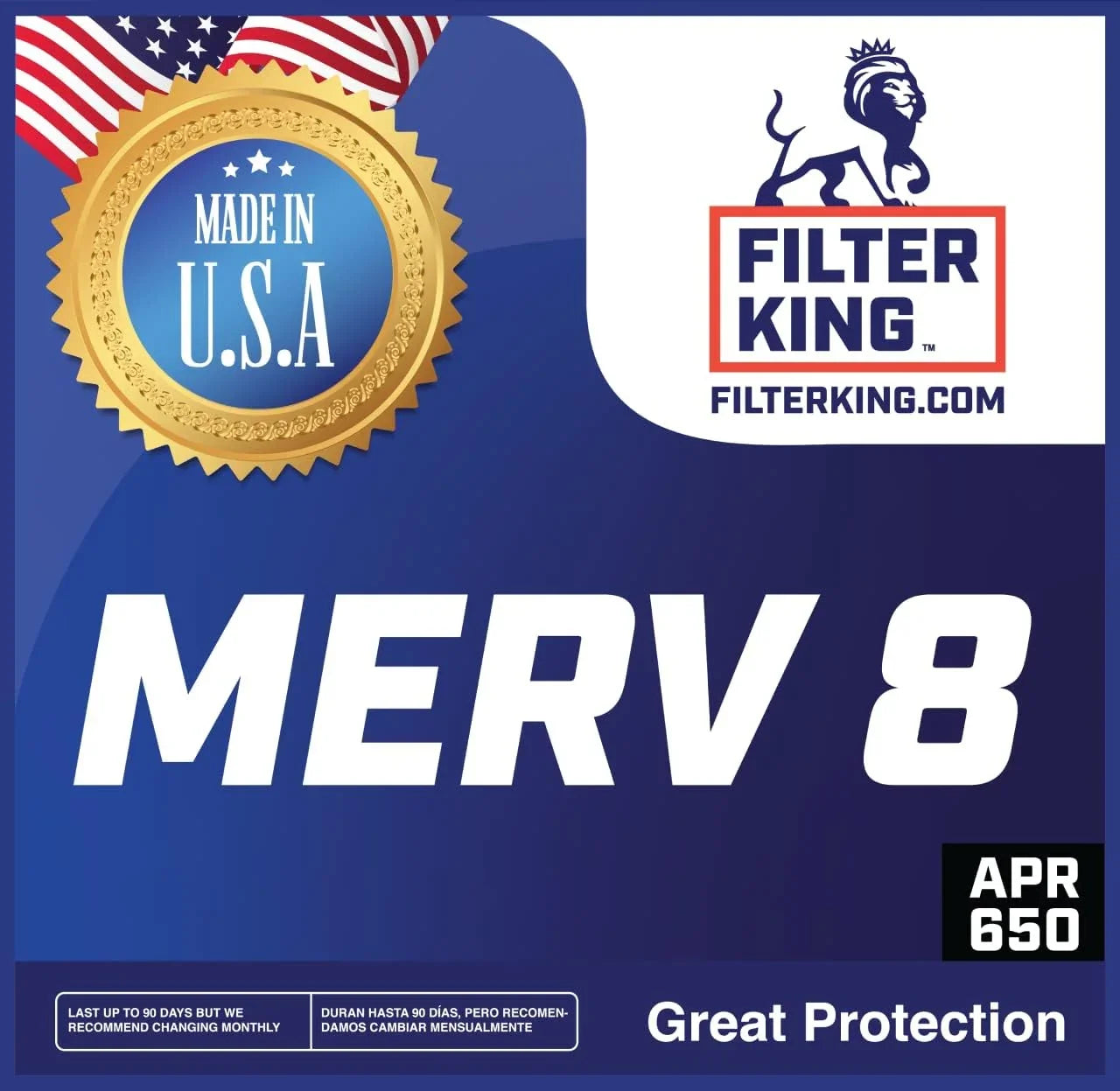 Filter King 18x25x1a Air Filter | 4-PACK | MERV 8 HVAC Pleated A/C Furnace Filters | MADE IN USA | Actual Size: 18 x 25 x .75"
