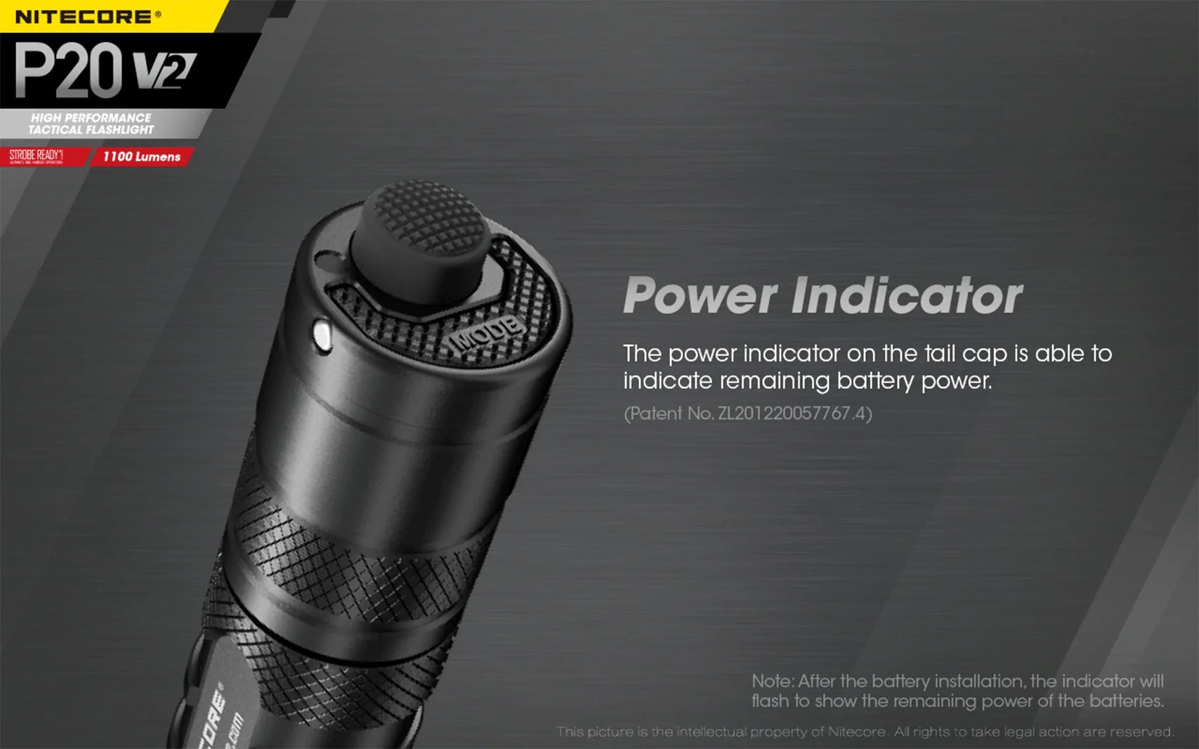 Combo: Nitecore P20 V2 Tactical LED Flashlight - CREE XP-L2 V6 - 1100 Lumens w/NL1834R Battery +Free Eco-Sensa USB Cord