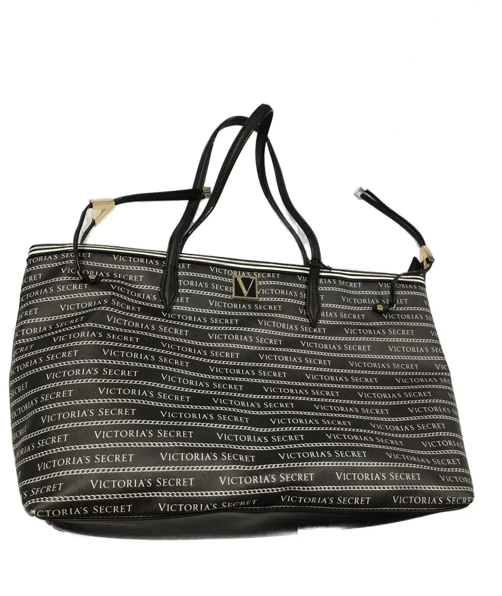 Victoria's Secret Victoria Carryall Tote Hand Bag Black Logo NWT