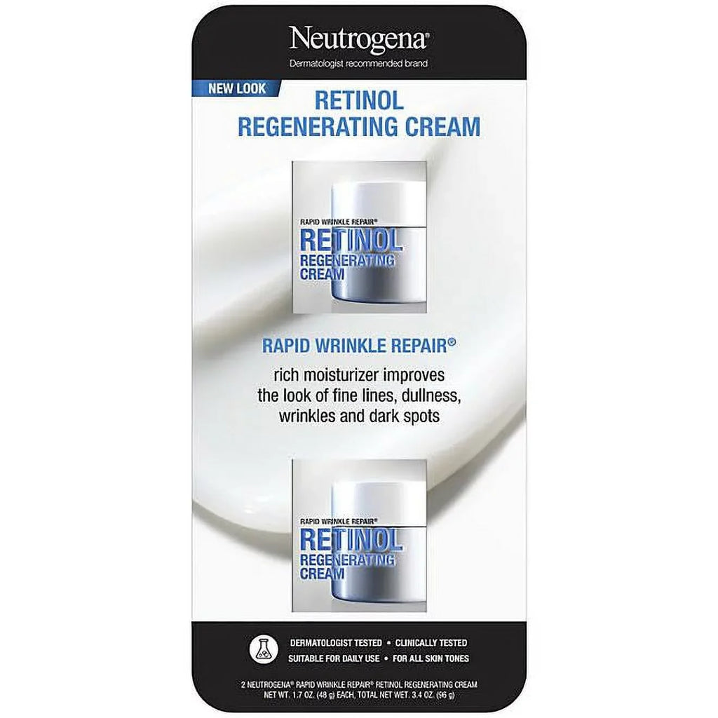 Neutrogena Rapid Wrinkle Repair Retinol Face Moisturizer, Fragrance Free, Daily Anti-Aging Face Cream With Retinol & Hyaluronic Acid To Fight Fine Lines, Wrinkles, & Dark Spots, 1.7 Oz., 2 Pk.
