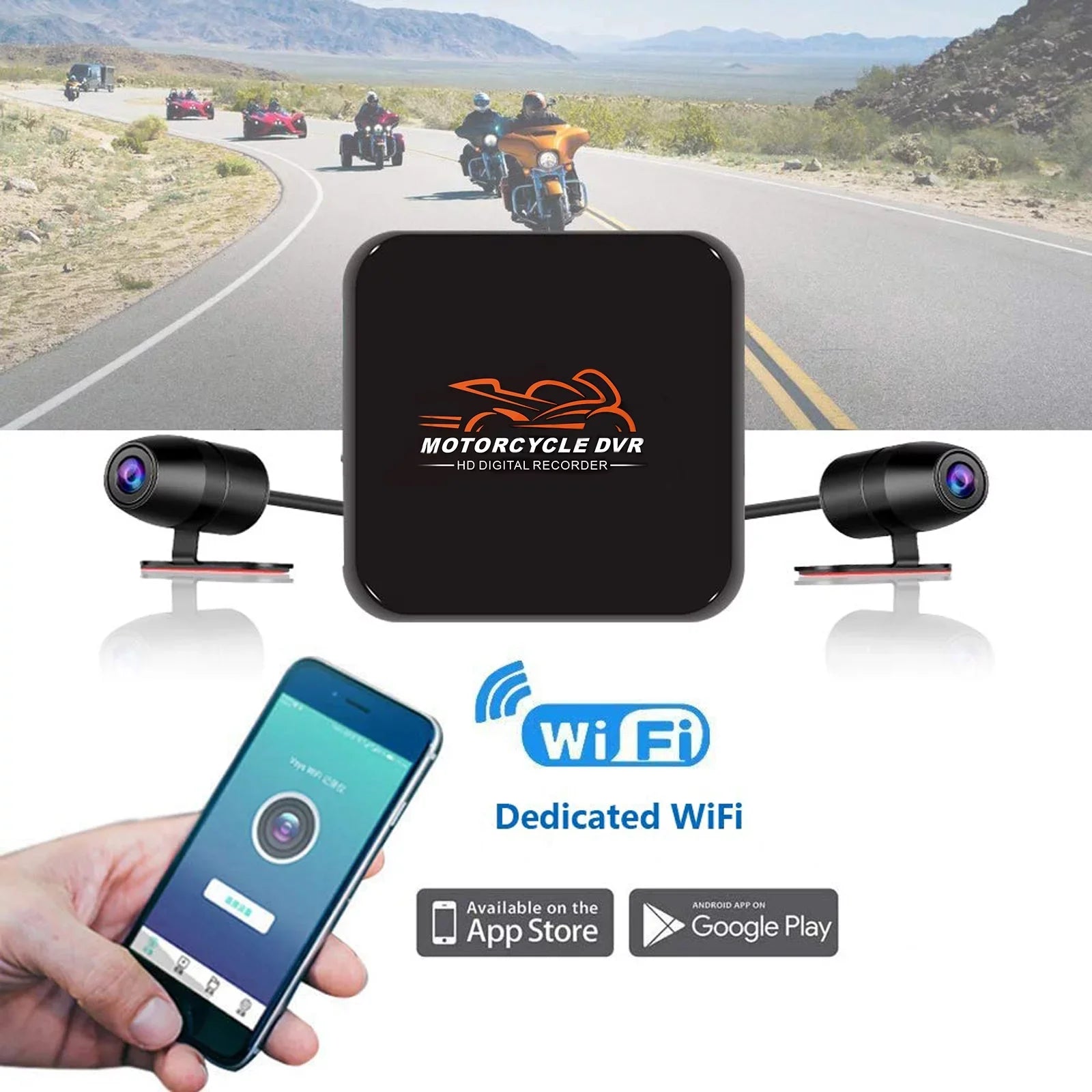 VSYSTO HD 1080P No Monitor Motorcycle Dash Cam, WiFi Night Vision 130° Wide Angle Front & Rear Camera 2 Channels Video Driving Recorder, Loop Recording, G-sensor
