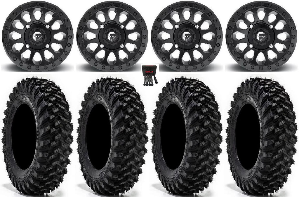 Fuel Vector 14" Wheels Black 30" Warrior XT Tires Kawasaki Mule Pro FXT