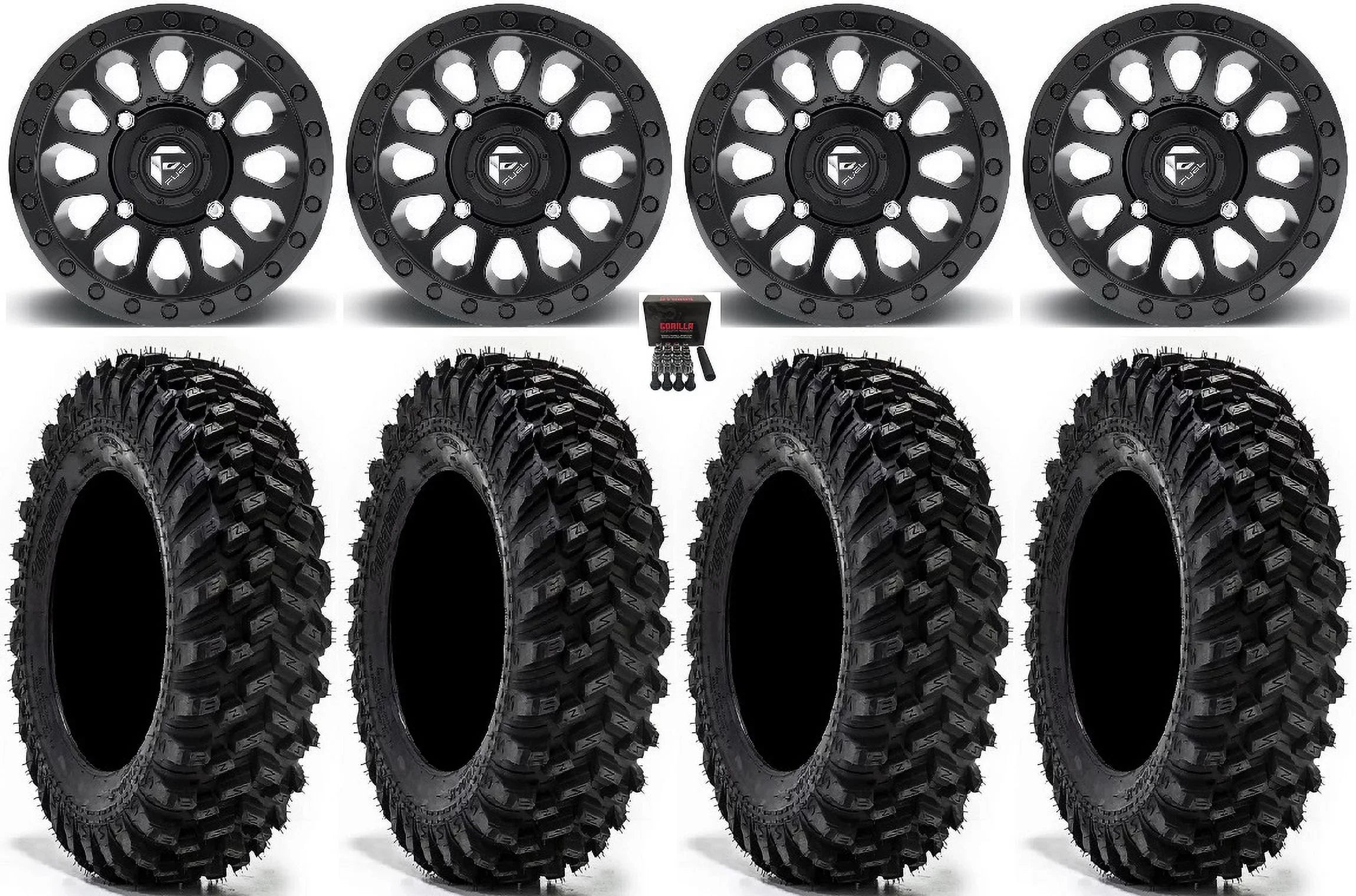 Fuel Vector 14" Wheels Black 30" Warrior XT Tires Kawasaki Mule Pro FXT