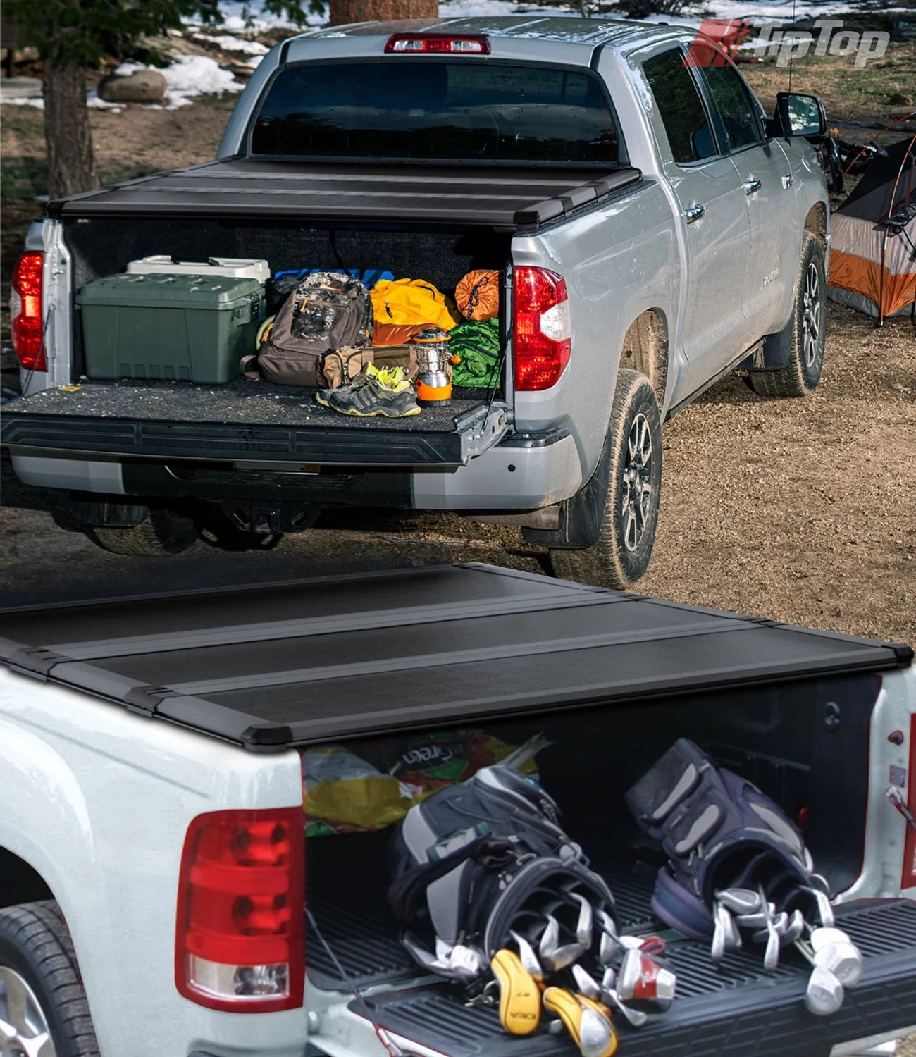 TIPTOP Tri-Fold Hard Tonneau Cover Truck Bed FRP On Top For 2005-2015 Tacoma 5ft Bed (60.3") | TPM3 |For Models With or Without The Deck Rail System|