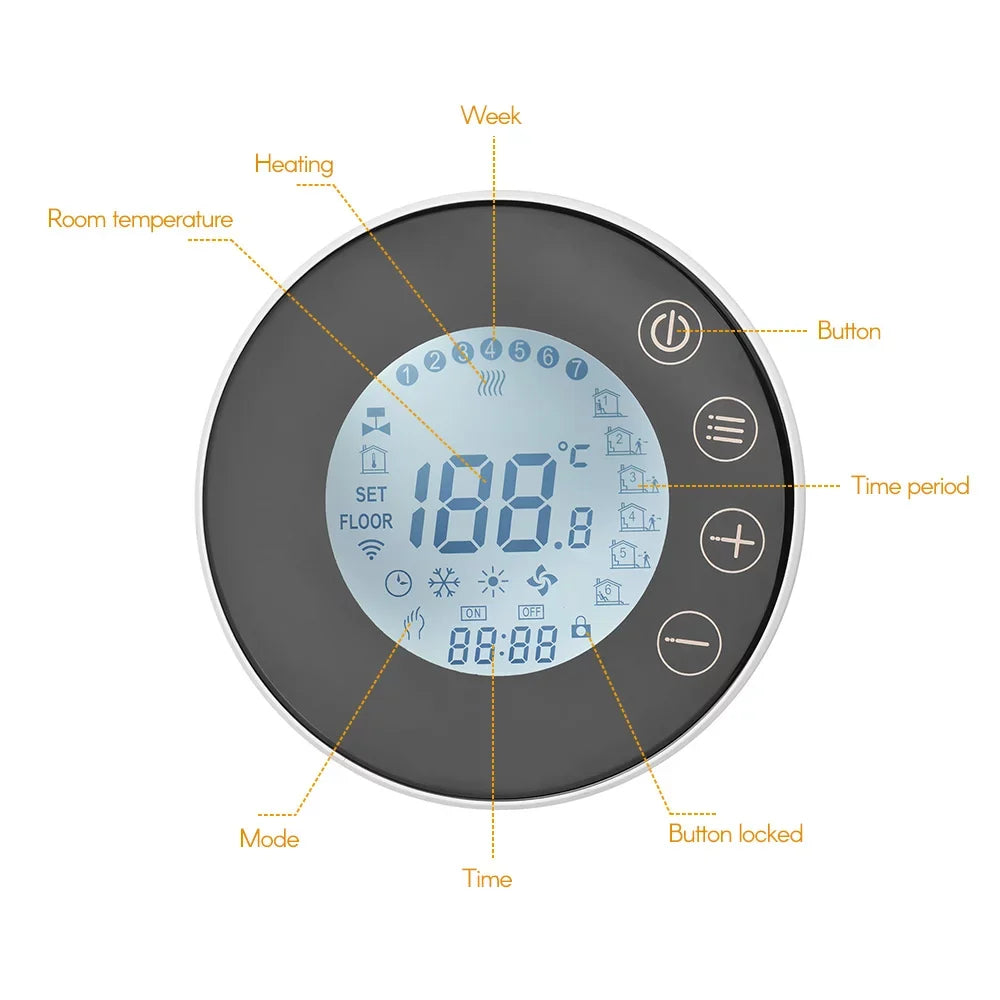 Programmable Smart Digital Room Controller with Round Backlight LCD Display for Home School Office Hotel