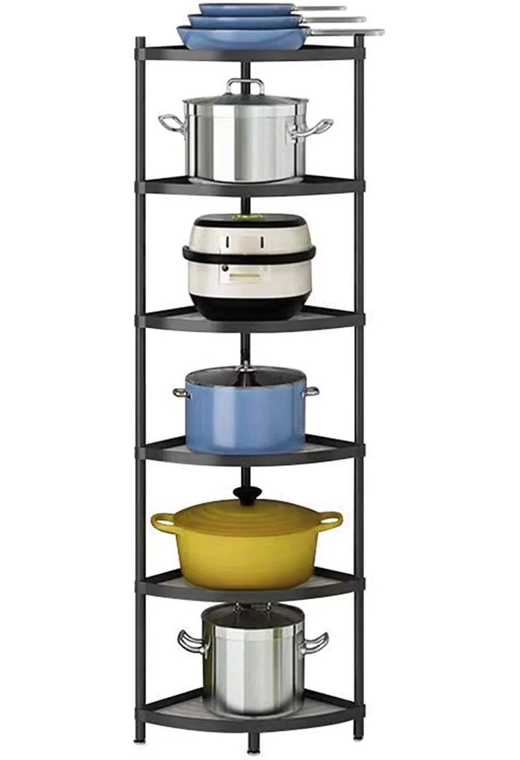 tonchean 6-Tier Carbon Steel Kitchen Corner Shelf Rack Free Standing Pot Rack Storage Organizer