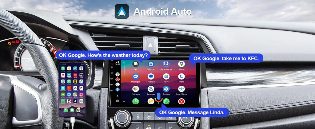 6+128G Android 12 Double Din Car Stereo for Honda Civic 2016-2020 with 9 Inch Display Radio Built-in Wireless Carplay/Android Auto AUX-in SWC Backup Camera