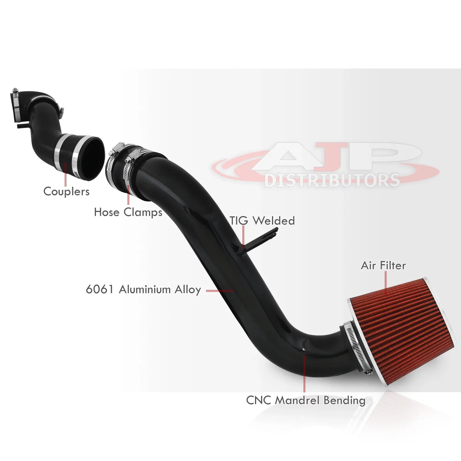 AJP Distributors Cold Air Intake CAI JDM Induction System Black Aluminum Piping Channel + Filter Compatible/Replacement For Mitsubishi Eclipse Galant 2.4L L4 3.0L V6 1999 2000 2001 2002 2003 2004 2005