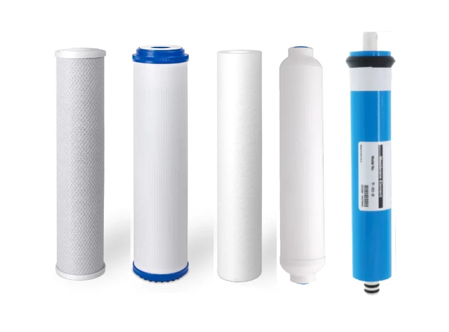 Universal 5 Stage Reverse Osmosis Replacement Filter Set with 75 GPD Membrane, USA (2.5" x 9.75")
