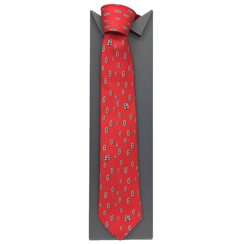 Pre-Owned HERMES Tie Chaine d'Ancre Panda Red Silk Twill Men's Hermes (Like New)