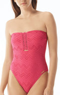 Vince Camuto DRAGON FRUIT Crochet Bandeau One-Piece Swimsuit, US 6