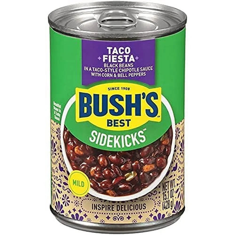 Bush,S Best Taco Fiesta Black Beans, Source Of Plant Based Protein And Fiber, Low Fat, Gluten Free, Taco-Style Chipotle Sauce, 15.1 Ounce (Pack Of 12)