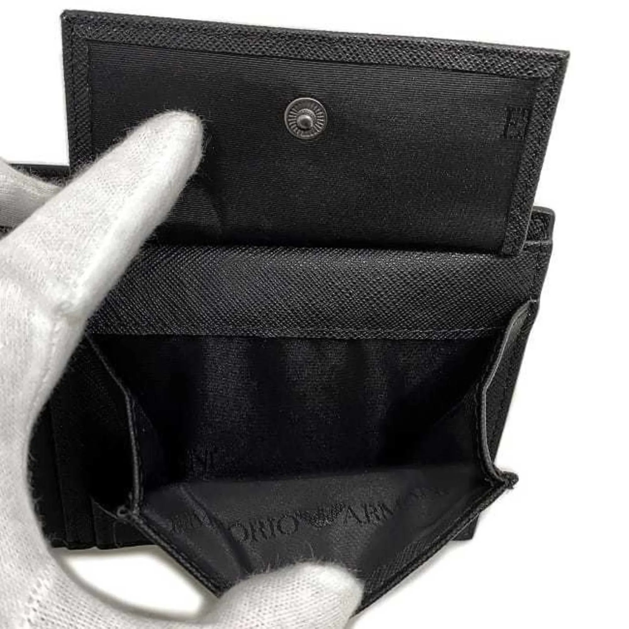 Pre-Owned Emporio Armani folio wallet black white Y4R165 leather EMPORIO ARMANI men's (Like New)