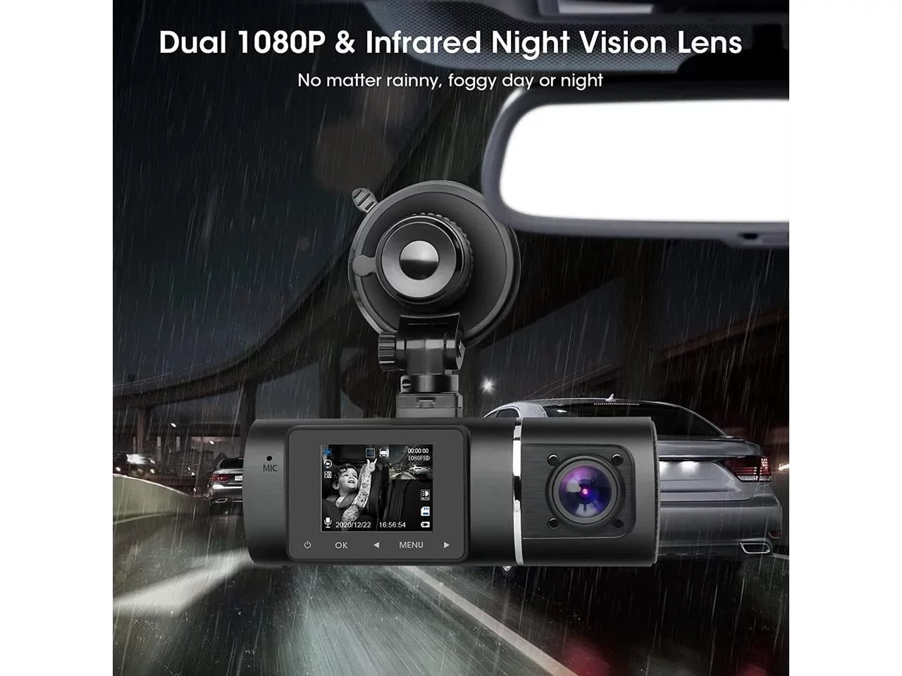 Dual Dash Cam Hardwire Kit Included FHD 1080p+1080p Front Inside Cabin Car Camera Driving Recorder with Infrared Night Vision WDR G-Sensor Loop Recording for Taxi Rideshare