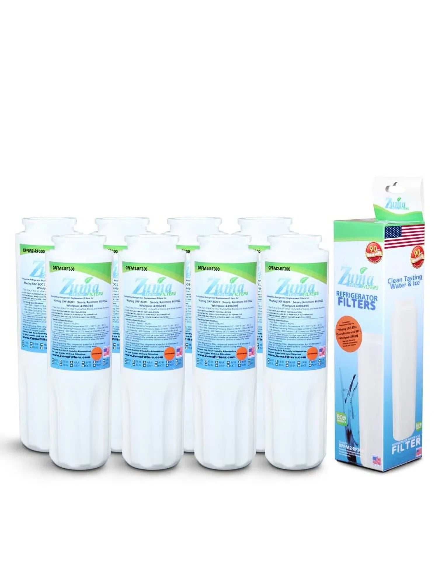 ZUMA Brand , Liquid and Ice Filter , Model # OPFM2-RF300 , Compatible with Maytag® 46-9006-200 - 8 Pack - Made in U.S.A.