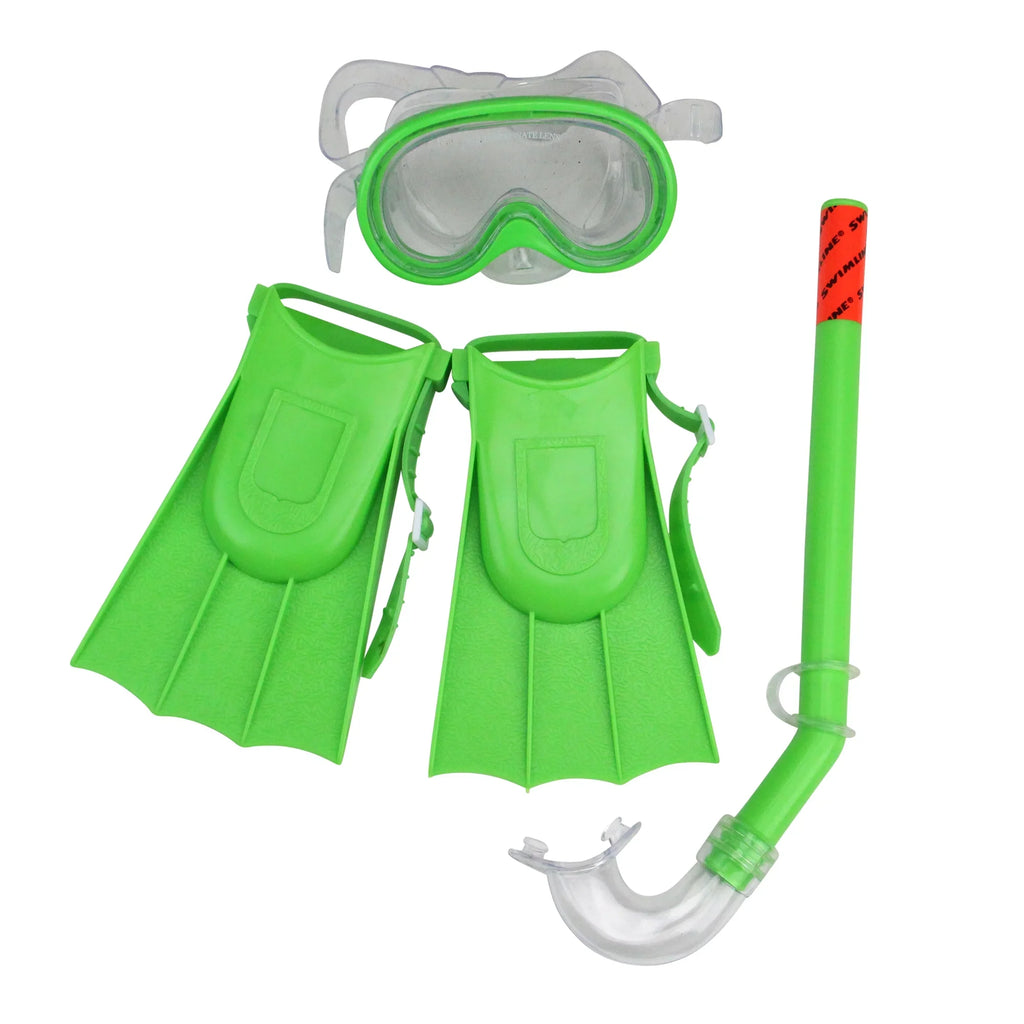 Set of 3 Green Recreational Mask Snorkel and Fins For Children - 12.75"