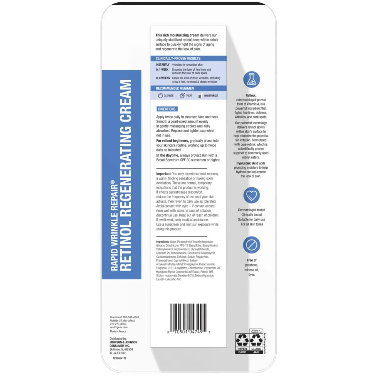 Neutrogena Rapid Wrinkle Repair Retinol Face Moisturizer, Fragrance Free, Daily Anti-Aging Face Cream With Retinol & Hyaluronic Acid To Fight Fine Lines, Wrinkles, & Dark Spots, 1.7 Oz., 2 Pk.