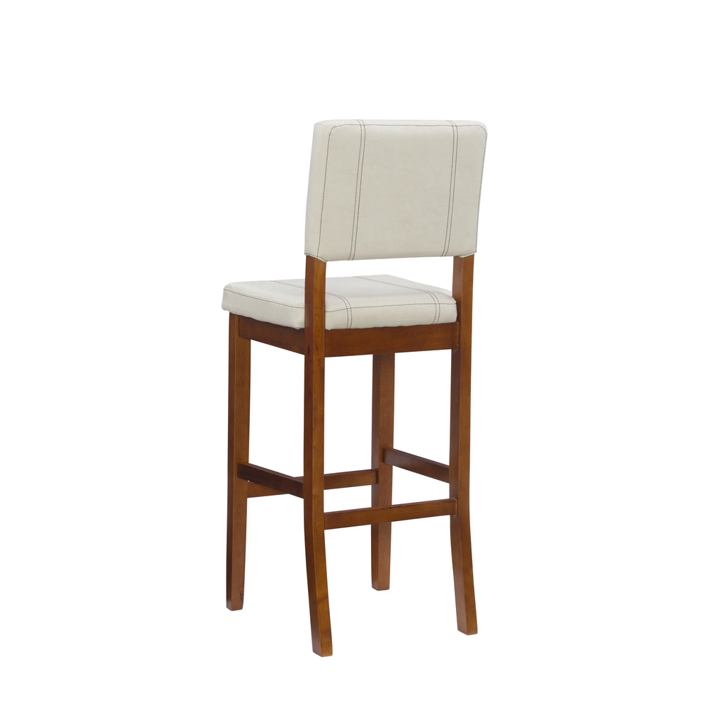 Linon Mulberry Padded Bar Stool, 30" Seat Height, Medium Dark Walnut Finish with Cream PVC Fabric