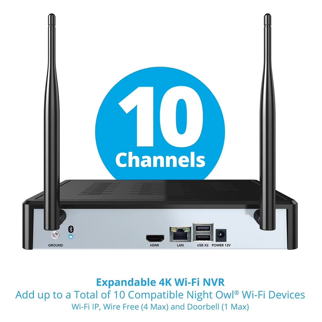 Night Owl 10 Channel 4K Wi-Fi NVR with 1TB Hard Drive and 4 Wi-Fi IP 1080p HD Spotlight Cameras