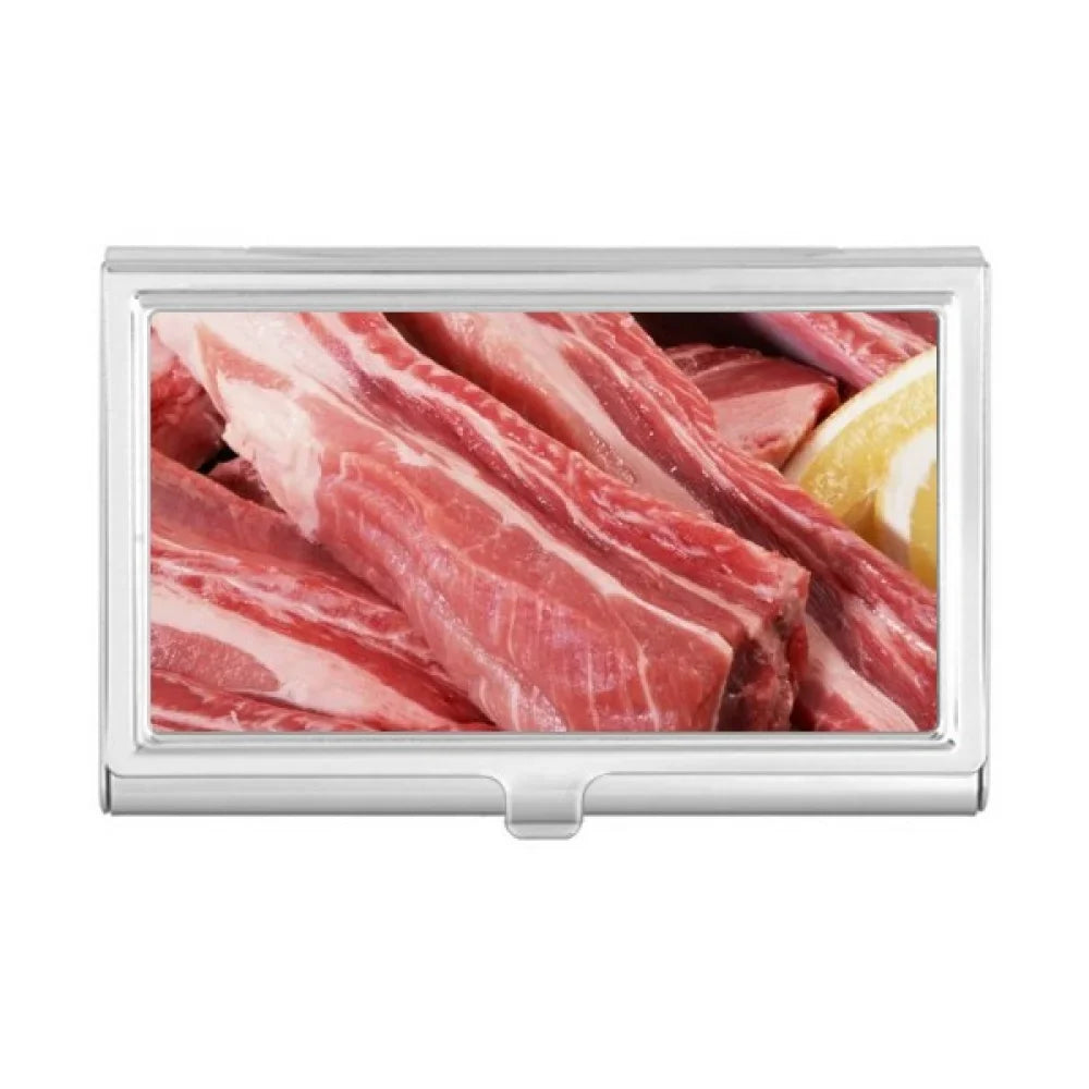 Rib Chop Raw Meat Food Texture Business Card Holder Case Pocket Box Wallet