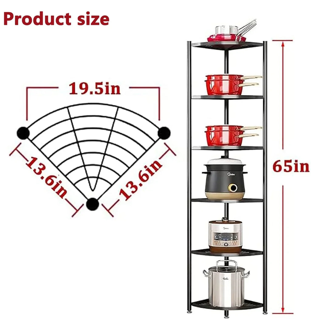 tonchean 6-Tier Carbon Steel Kitchen Corner Shelf Rack Free Standing Pot Rack Storage Organizer