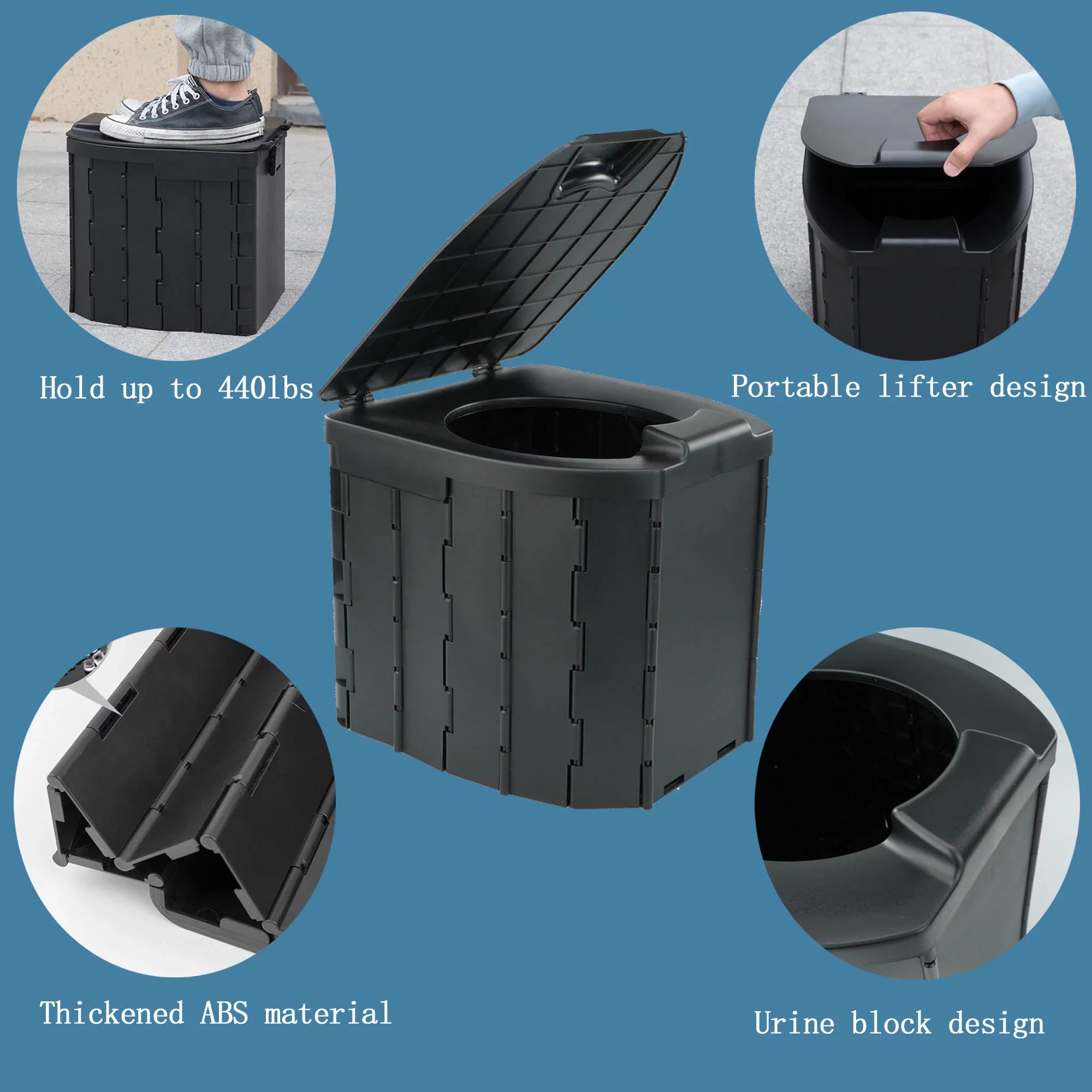 JELLAS Portable Toilet for Camping, Camping Toilet Collapsible Car Travel Toilet Portable Potty with Travel Bag and 10 Pcs Garbage Bag