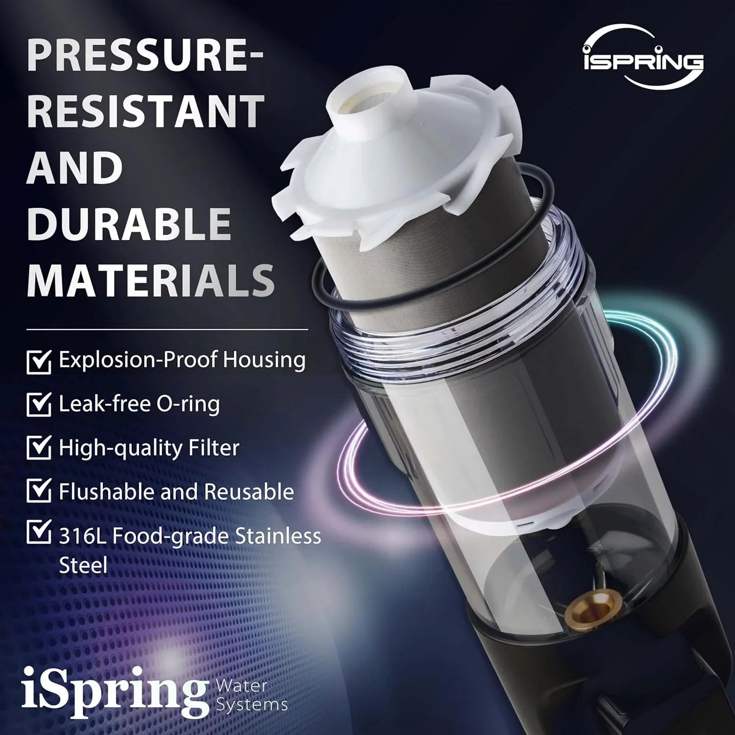 iSpring WSP500ARJ-BP Whole House Prefilter, Spin-Down Sediment Liquid Filter with Bypass, Upgraded Clear Housing, Jumbo Size, Flushable and Reusable, Monitor Auto Flushing, 4 Modes, 500 Microns