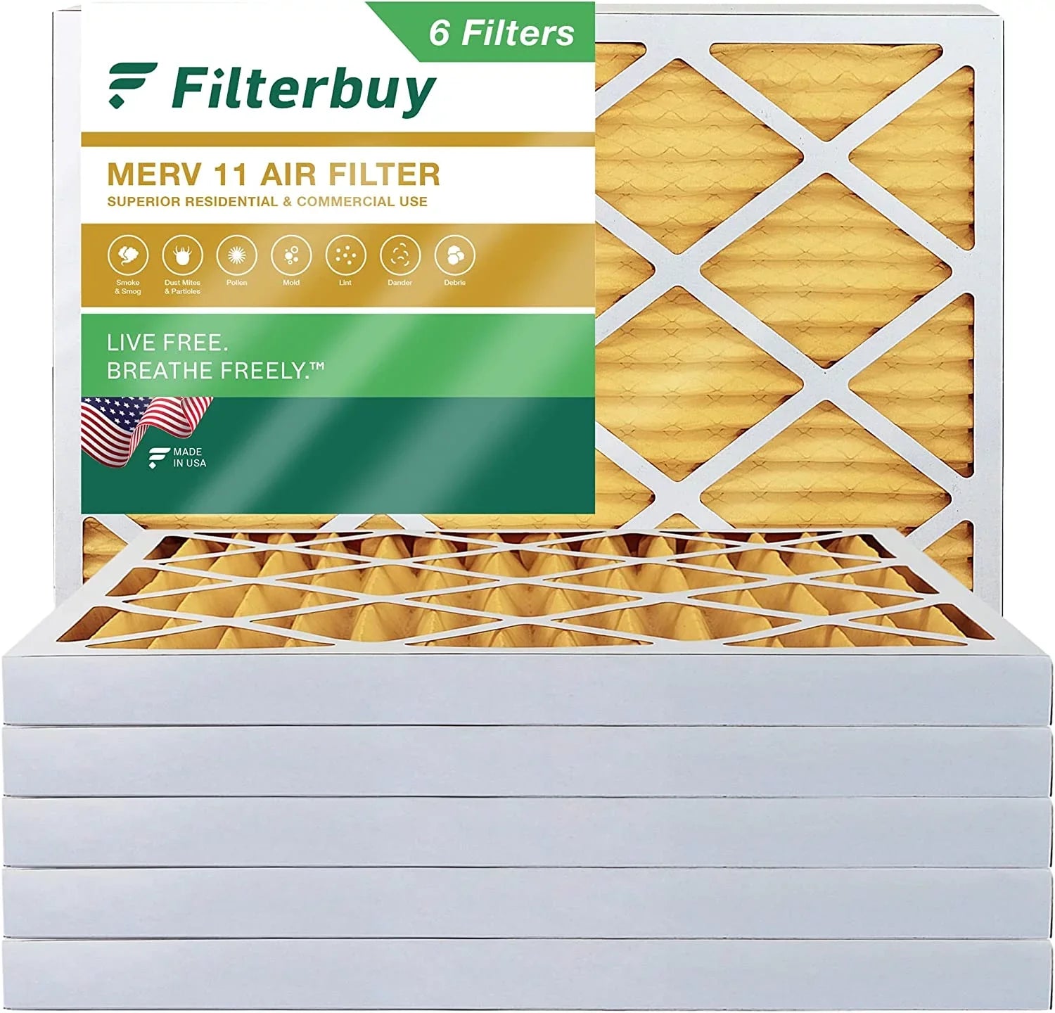 Filterbuy 10x14x2 MERV 11 Pleated HVAC AC Furnace Air Filters (6-Pack)