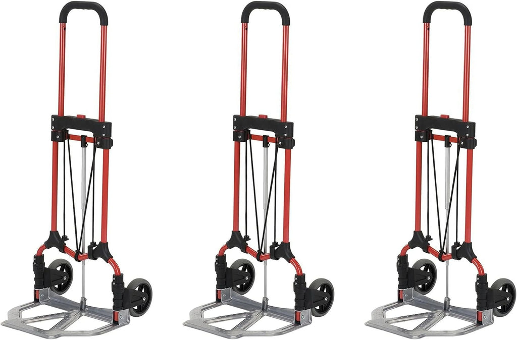 Personal 160Lb Capacity MCI Folding Steel Luggage Hand Truck Cart W/Telescoping Handle, Silver/Black (3 Pack)