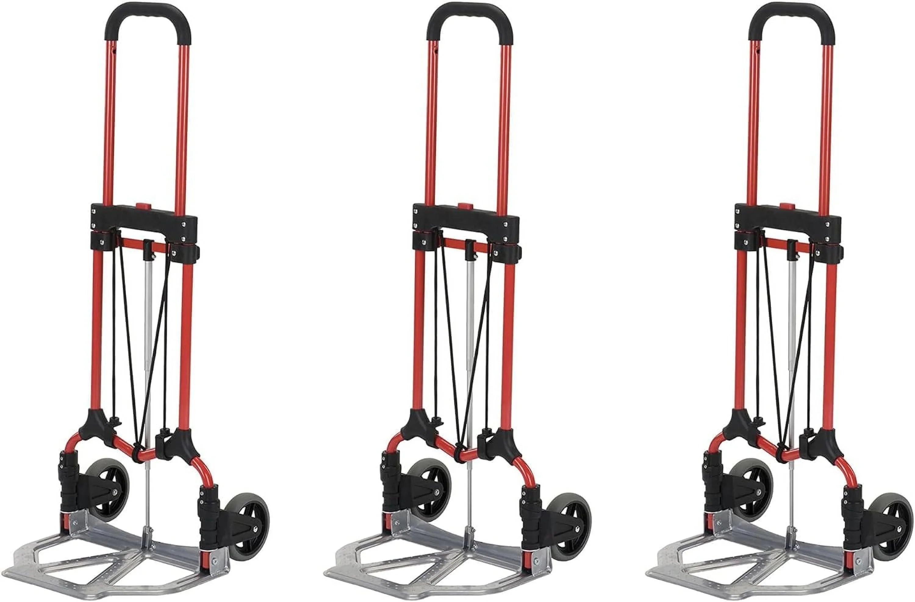 Personal 160Lb Capacity MCI Folding Steel Luggage Hand Truck Cart W/Telescoping Handle, Silver/Black (3 Pack)