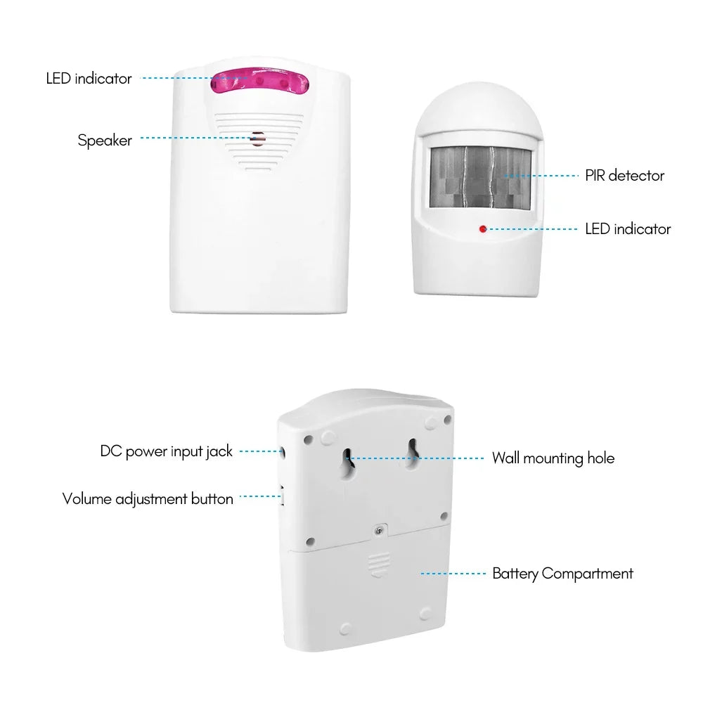 Andoer Multifunctional Wireless Driveway Alarm IR Motion Sensor Alarm Doorbell 1 Receiver 2 Transmitters for Home Outdoor Use