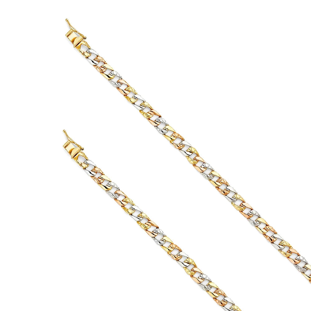 14k Tri Color Gold Stamp Nugget Cuban Link Bracelet - 7" | Elegant 3C Gold Chain Bracelets for Women and Men| Weight 6.3 | Men’s Jewelry for Gift