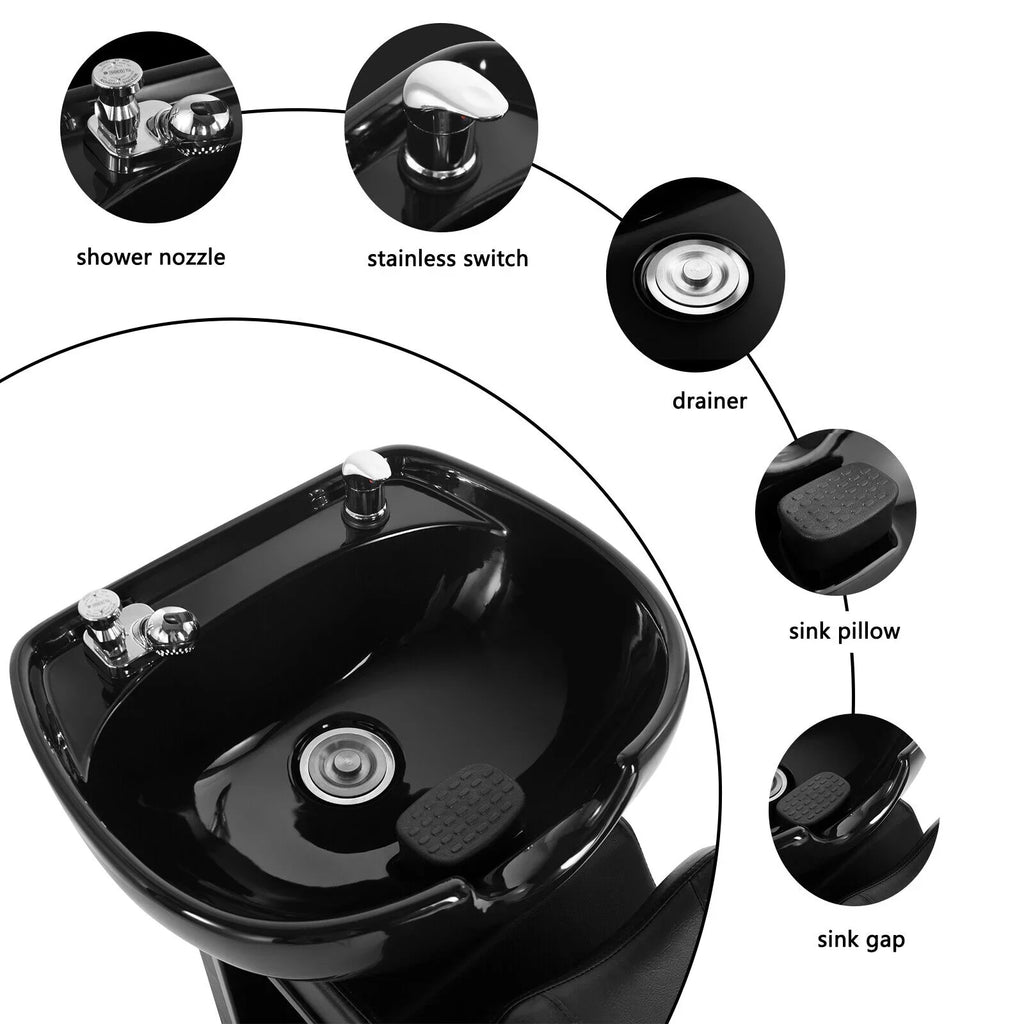 Artist hand Black Shampoo Barber Backwash Chair Salon Spa Beauty w/Ceramic Bowl,Sink, Foot Pedal