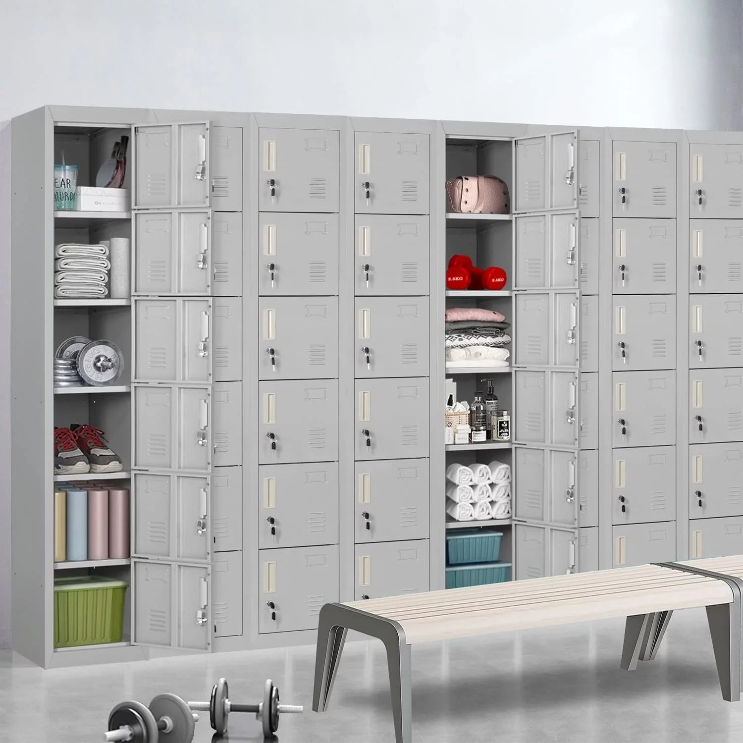SUNCROWN Metal Locker Storage Cabinet with 6 Lockable Door for School, Gym, Home, Office, Gray