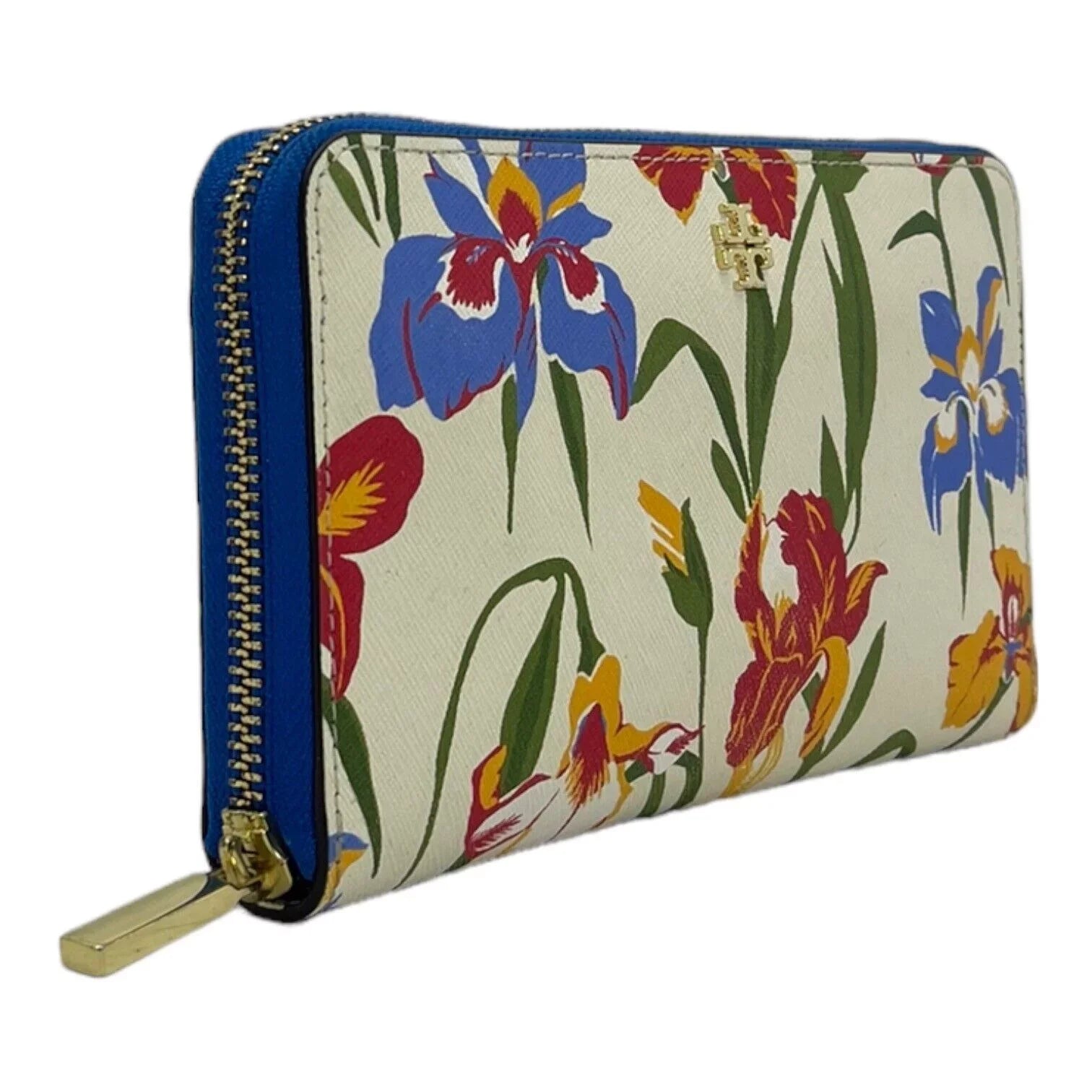 Tory Burch Flower Multi Floral Zip Continental Wallet in Painted Iris Bag New