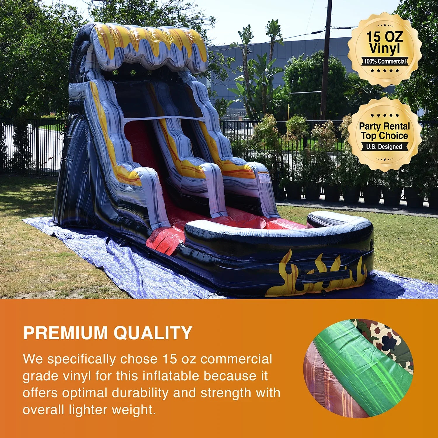 JumpOrange Commercial Grade Fluid Slide Inflatable with Splash Pool for Kids and Adults (with Blower), Flame Theme