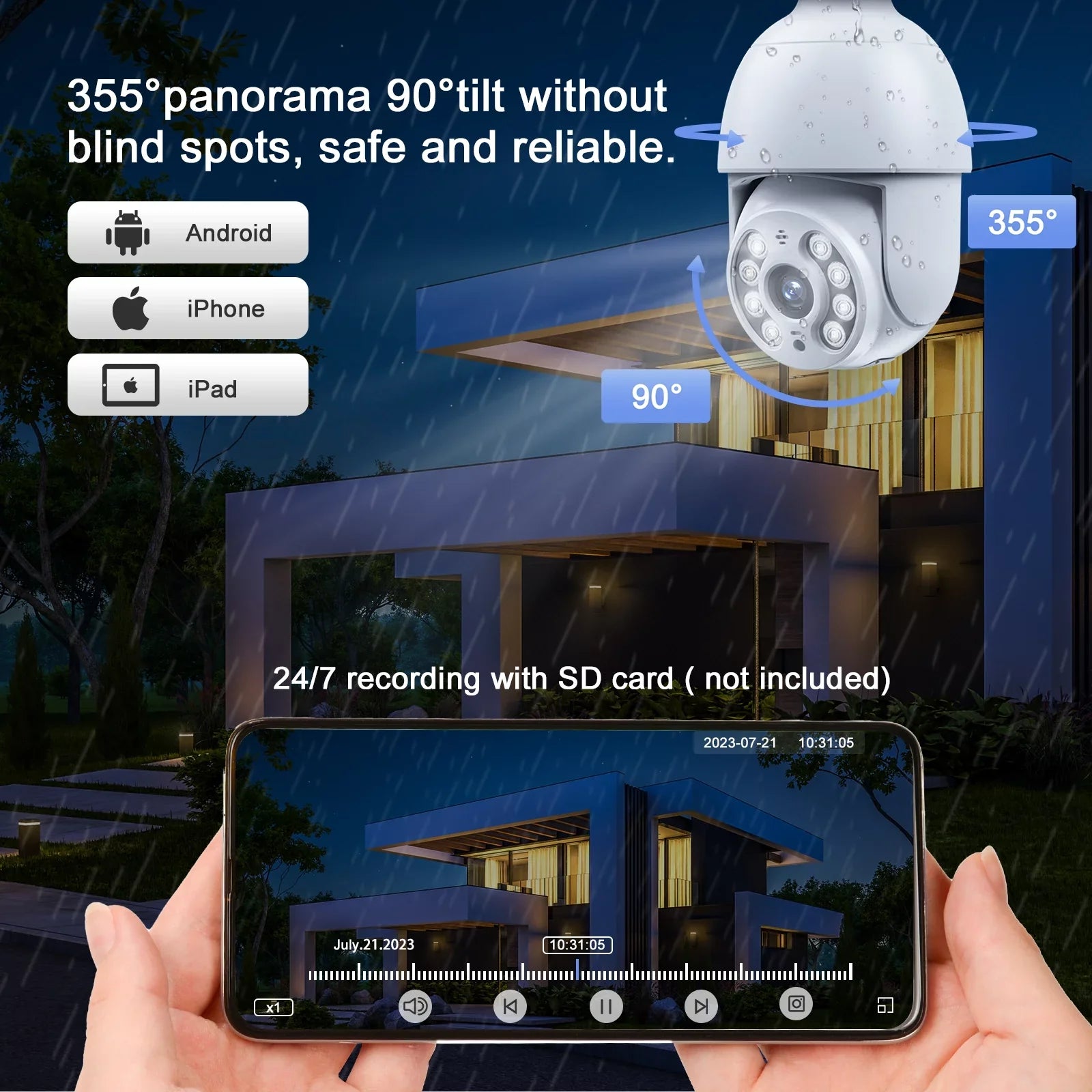 Toguard SC30 2K/4MP WiFi Light Bulb Security Camera Outdoor Indoor PTZ Wireless Dome Surveillance Camera
