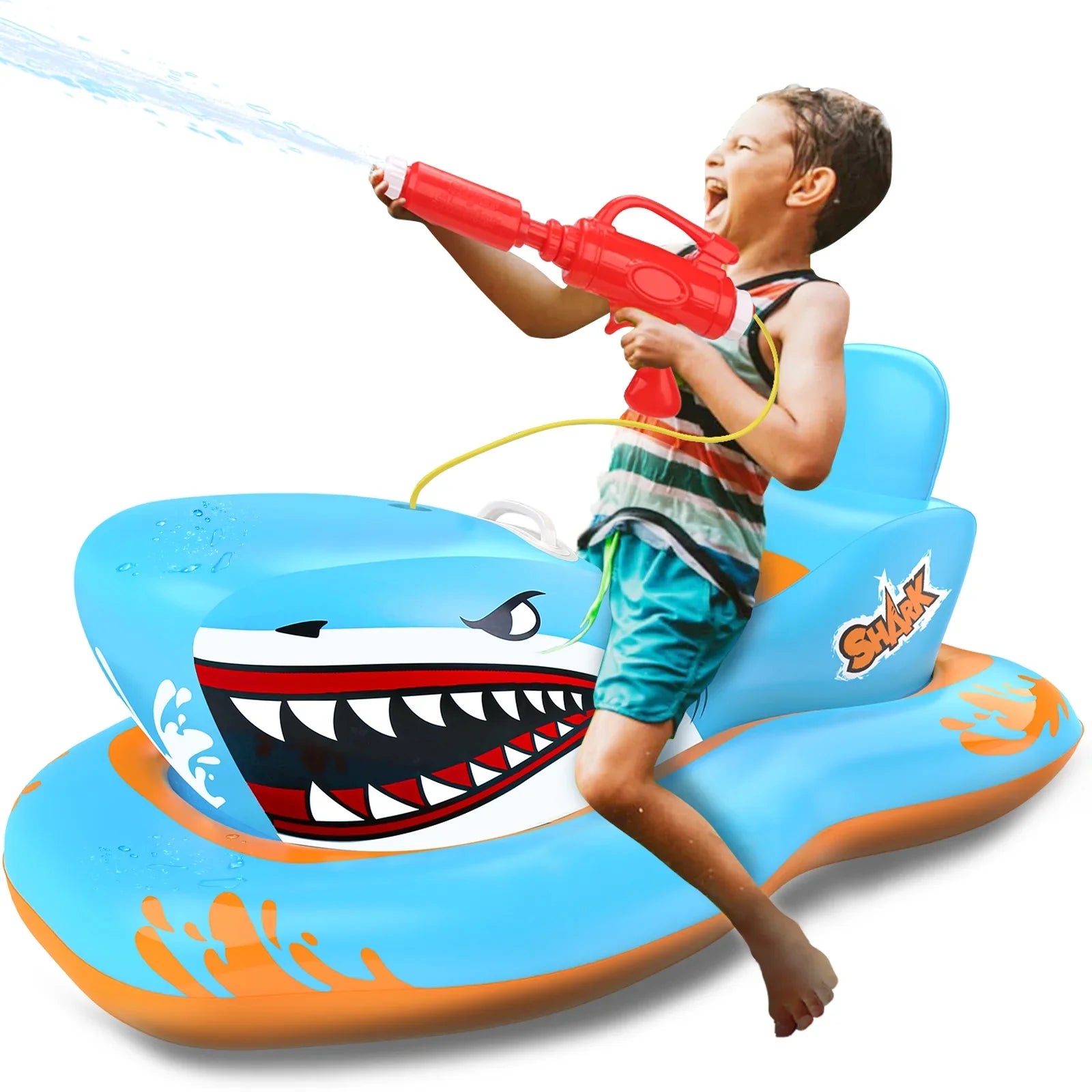 Pool Floats for Kids,Shark Ride-on Pool Toys with Fluid for Kid Pool Game Boys Girls Age 3-12
