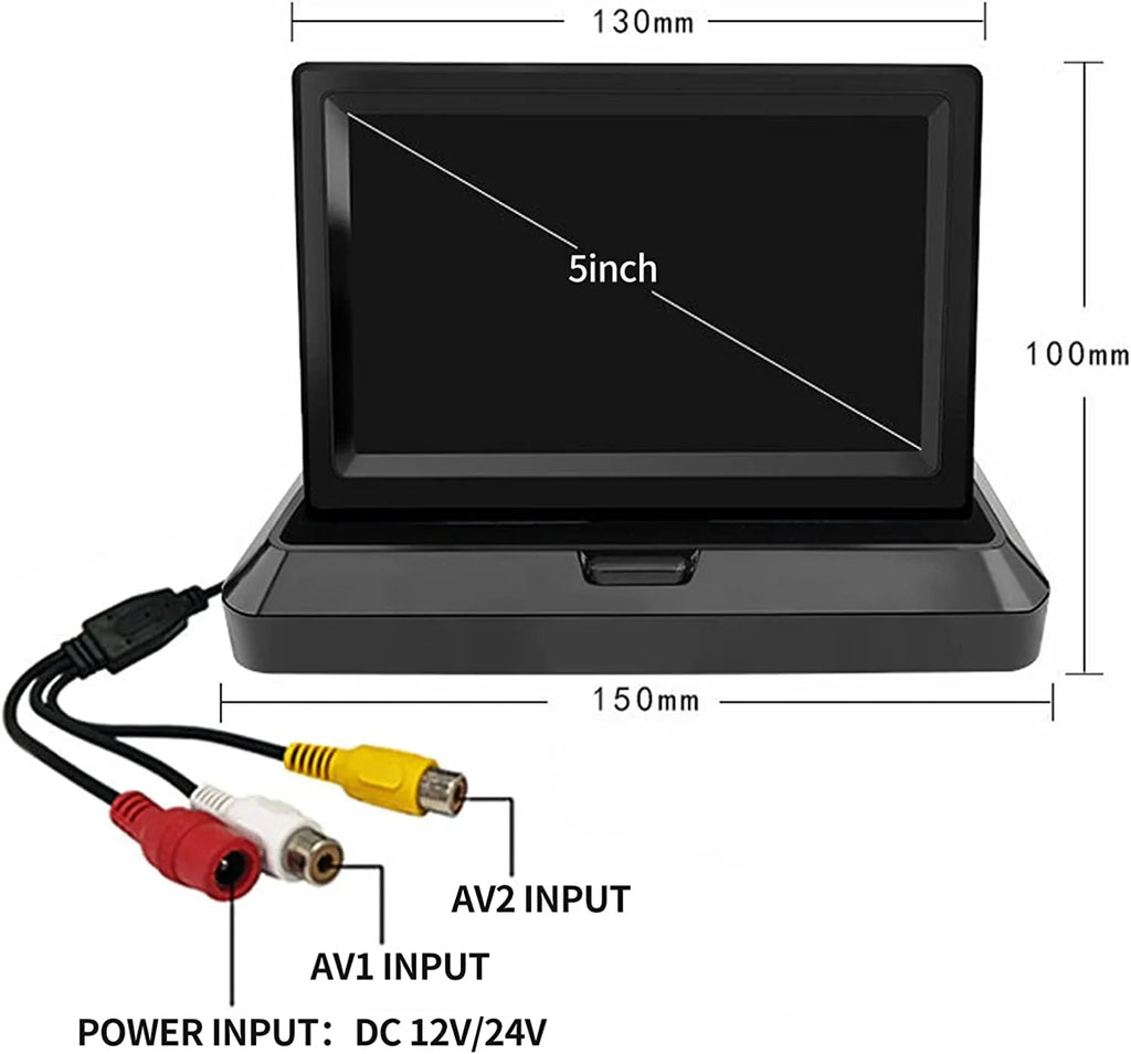 5 inch Foldable TFT LCD Backup Camera Monitor only Rear View Reverse Display Monitor V1/V2 Two Video Input, 12V/24V