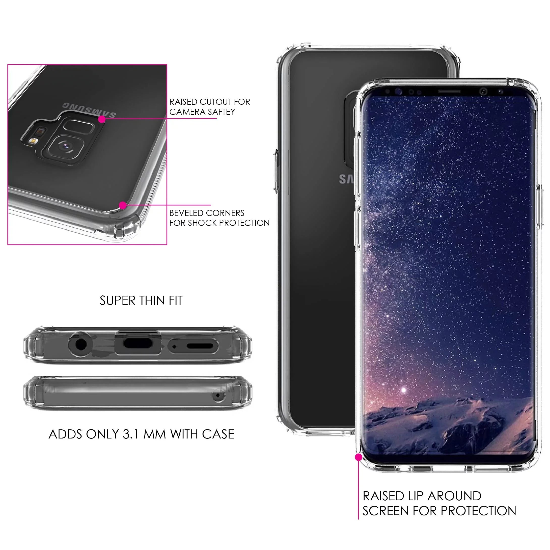 DistinctInk Clear Shockproof Hybrid Case for Galaxy S9 (5.8" Display - TPU Bumper, Acrylic Back, Tempered Glass Monitor Protector - Faith, Hope & Love - Cross & Leaves