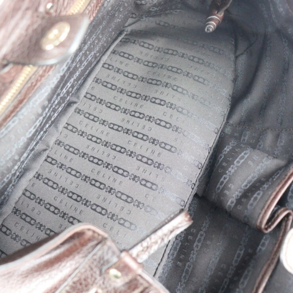 Pre-Owned CELINE Celine handbag leather brown gold metal fittings triomphe logo mark emboss (Good)