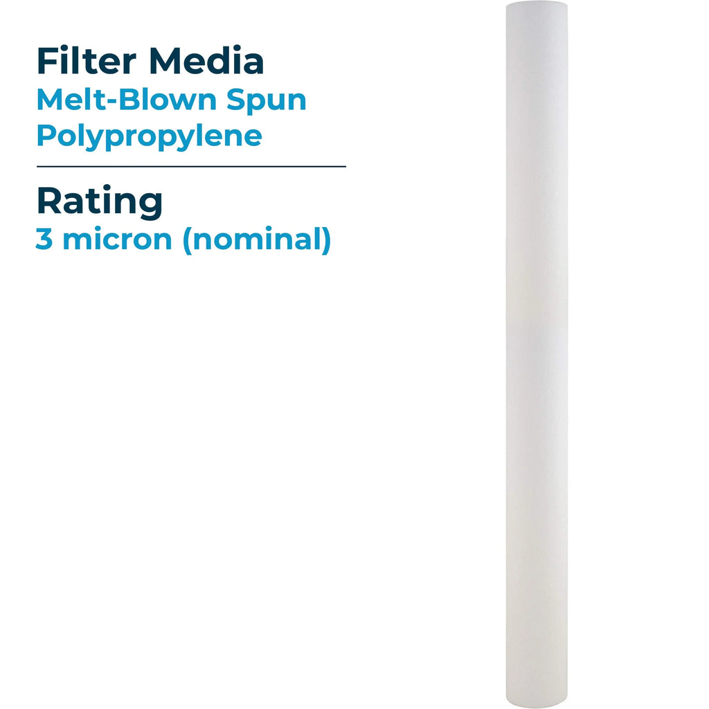 SpiroPure SP-P3-30 30x2.5 3 Micron Spun Melt-Blown Polypropylene Sediment Liquid Filter Cartridge (Case of 20)