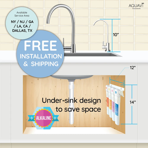 AQUAVI Twist Ultra-Filtration Alkaline Under Sink Liquid Filter System, 4-Stage High Capacity, Remove 99.99% Contaminants, Quick Filter Change with Brushed Nickel Faucet