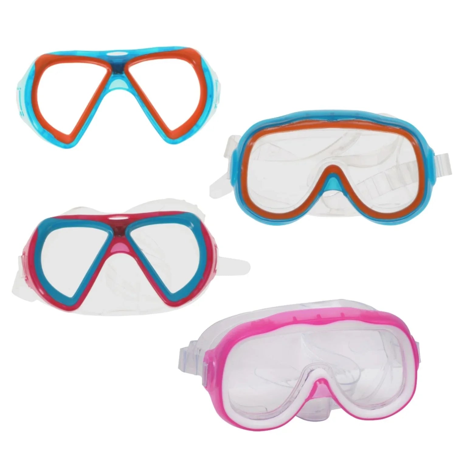 Summer Kids Eyes and Nose Safety Pool Goggles, Outdoor Fun UV Swim Masks Set of 4 & CUSTOM Storage Carrier (Color vary)